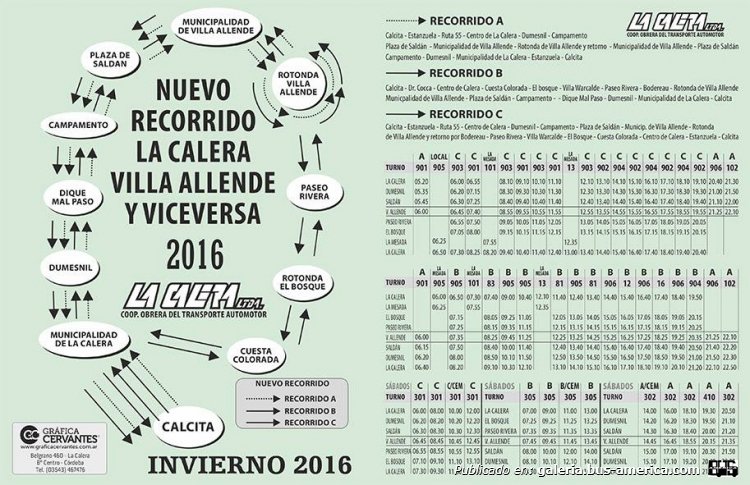 Coop. La Calera
Horario 2016
