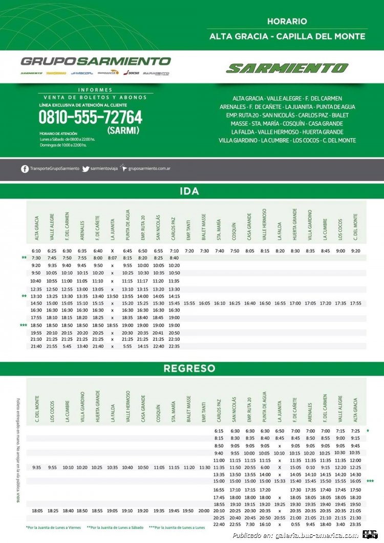 Sarmiento
Horarios 2016
Extraído de: Grupo Sarmiento en facebook
