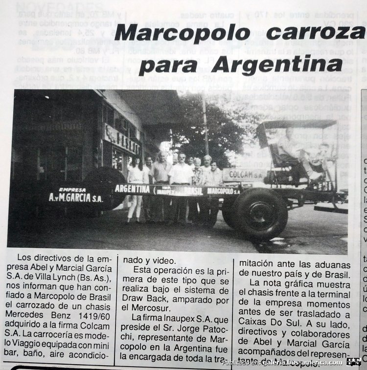 Mercedes-Benz OH 1419 - (futuro Marcopolo Viaggio para Argentina) - A. y M. García
Comienzo de Marcoplo con Argentina

El Transportista  feb del 92
