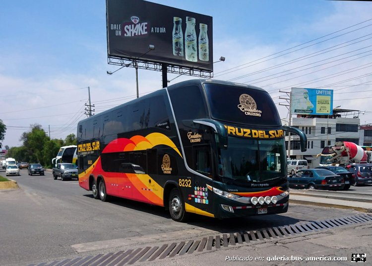 Volvo B - Marcopolo G7 Paradiso 1800 DD (en Perú) - Cruz del Sur
Fotógrafo: desconocido
Palabras clave: cruz del sur