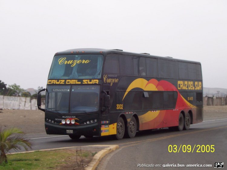 Scania K - Busscar Panorámico DD (en Perú) - Cruz del Sur
Fotógrafo: desconocido
Palabras clave: cruz del sur