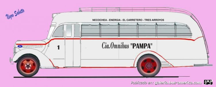 Ford V8 - Vaccaro - Pampa
Línea P 1 (Prov. Buenos Aires), interno 1
