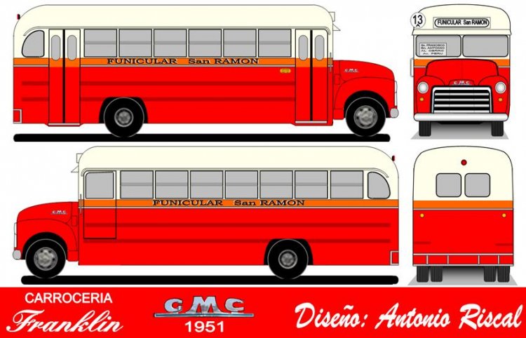GMC Load Master - Franklin - Funicular San Ramón
Línea 13 (Santiago)

Dibujo: Antonio Riscal

Puede conocer la historia de esta carrocera en: [url=https://www.bus-america.com/CHcarrocerias/Franklin/Franklin-histo.php]Historia de carrocerías Franklin[/url]
