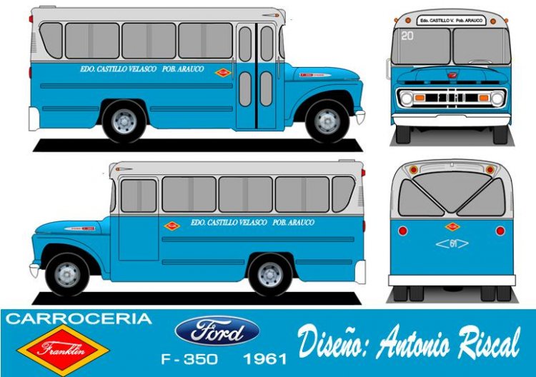 Ford F-350 - Franklin 61 - Edo.Castillo Velasco Pob.Arauco
Dibujo: Antonio Riscal

Puede conocer la historia de esta carrocera en: [url=https://www.bus-america.com/CHcarrocerias/Franklin/Franklin-histo.php]Historia de carrocerías Franklin[/url]
