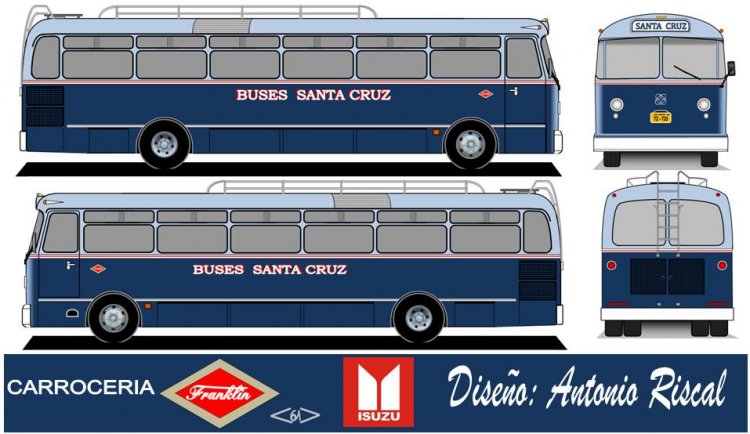 Isuzu - Franklin 61 - Buses Santa Cruz
Dibujo: Antonio Riscal

Puede conocer la historia de esta carrocera en: [url=https://www.bus-america.com/CHcarrocerias/Franklin/Franklin-histo.php]Historia de carrocerías Franklin[/url]
