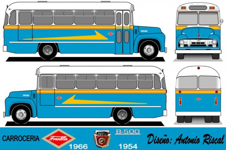 Ford B 500 - Franklin
Dibujo: Antonio Riscal

Puede conocer la historia de esta carrocera en: [url=https://www.bus-america.com/CHcarrocerias/Franklin/Franklin-histo.php]Historia de carrocerías Franklin[/url]
